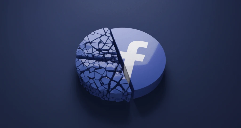 Shattered Facebook logo symbolizing the Cambridge Analytica data breach.