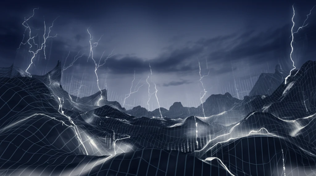 Surreal financial market landscape illustrating regime-switching and Lévy processes in FX options pricing.