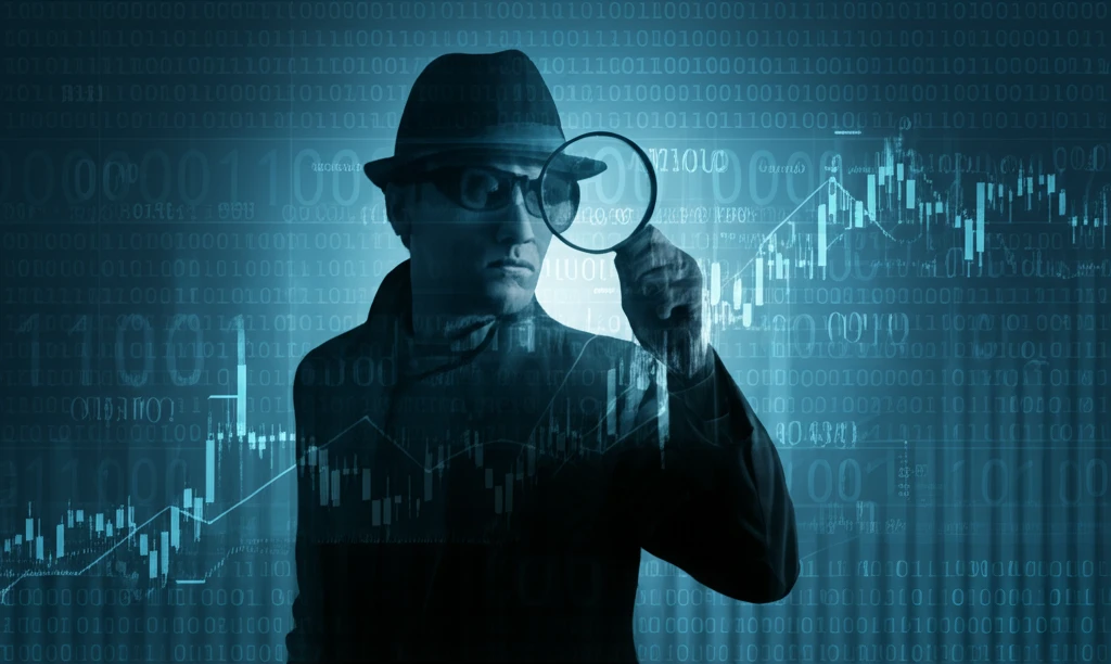 AI detective analyzes stock market graph for anomalies.