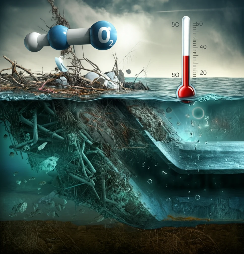 Reservoir cross-section during a flash flood illustrating water quality changes.