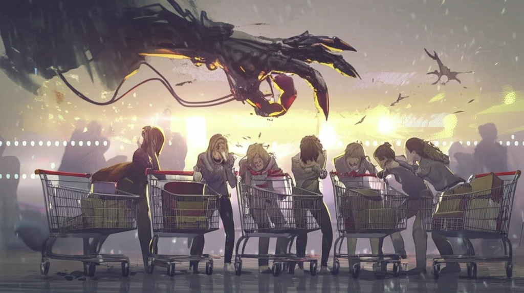 Surreal illustration depicting the concept of price gouging during a pandemic.