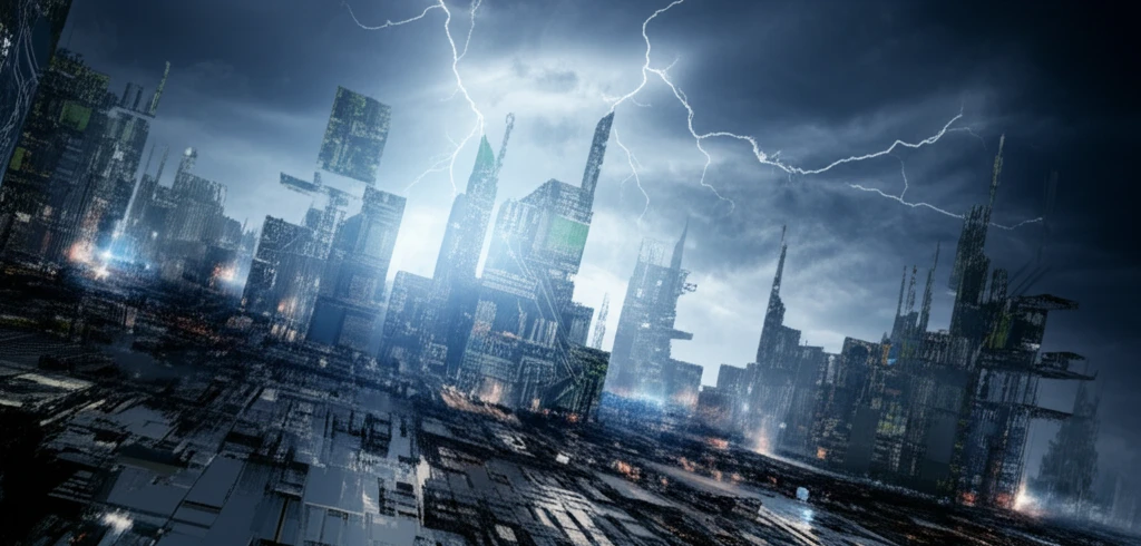 Circuit board cityscape representing high-frequency trading.