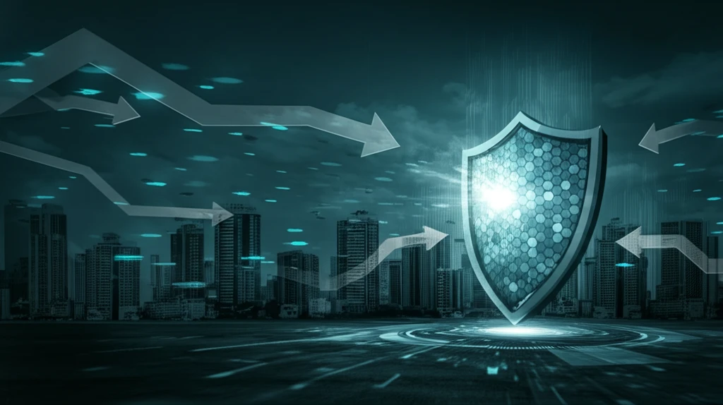 Protective shield over a cityscape, symbolizing portfolio protection