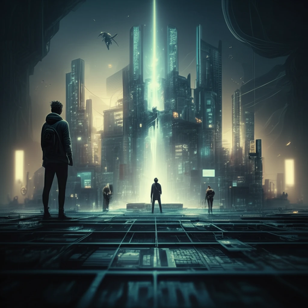 Decentralized finance illustrated with a futuristic city built on a blockchain.