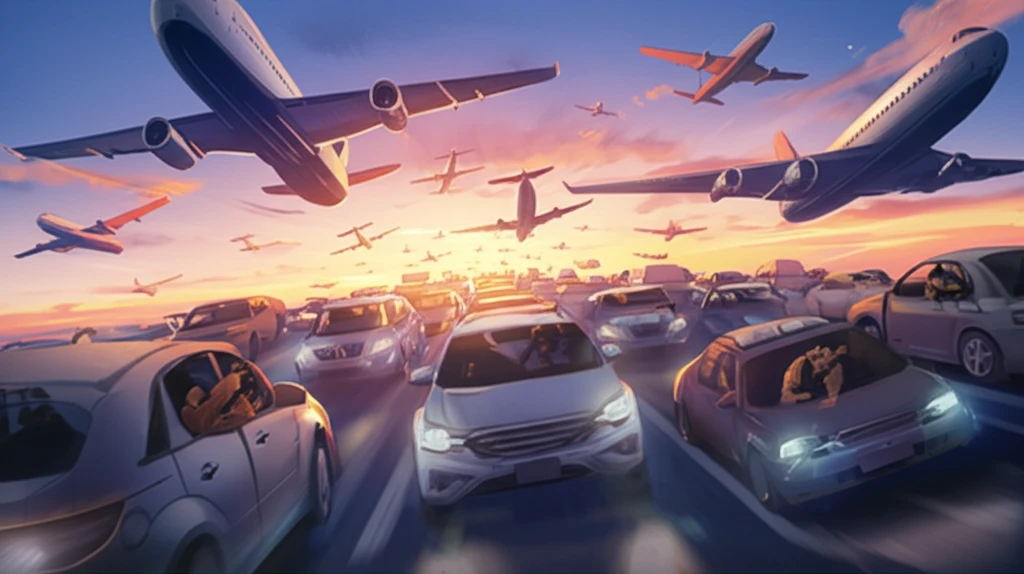 Airplanes stuck in traffic jam in the sky