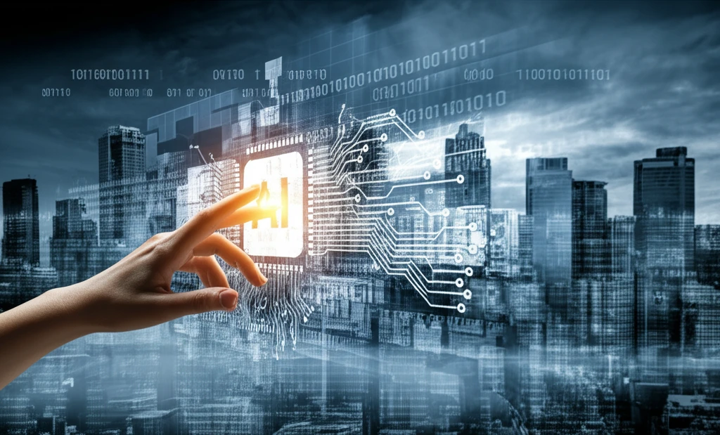 Human hand guiding AI circuit boards.