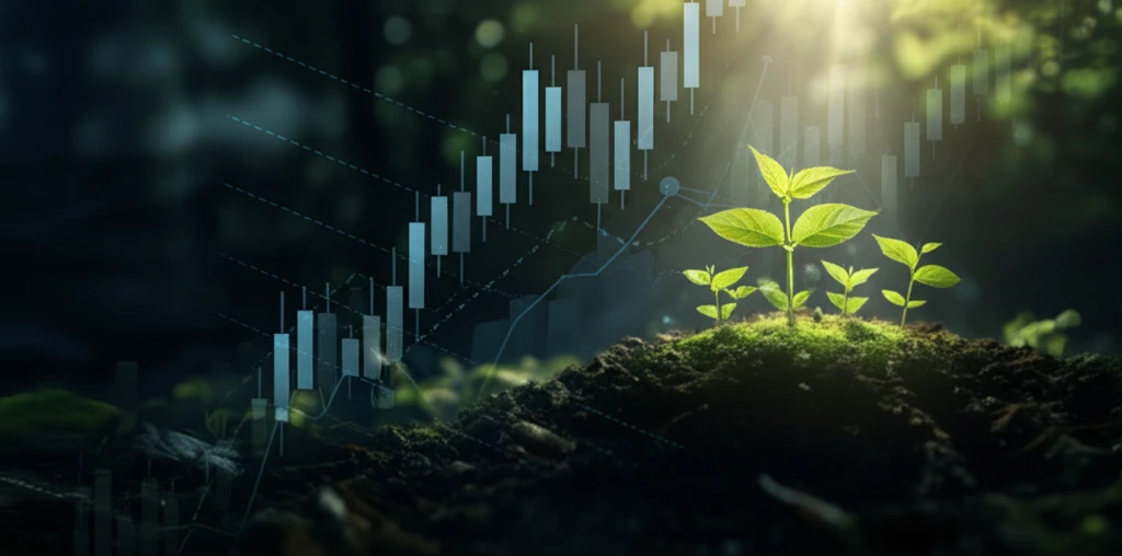 Focused investments illuminating growth in a portfolio, surreal illustration.