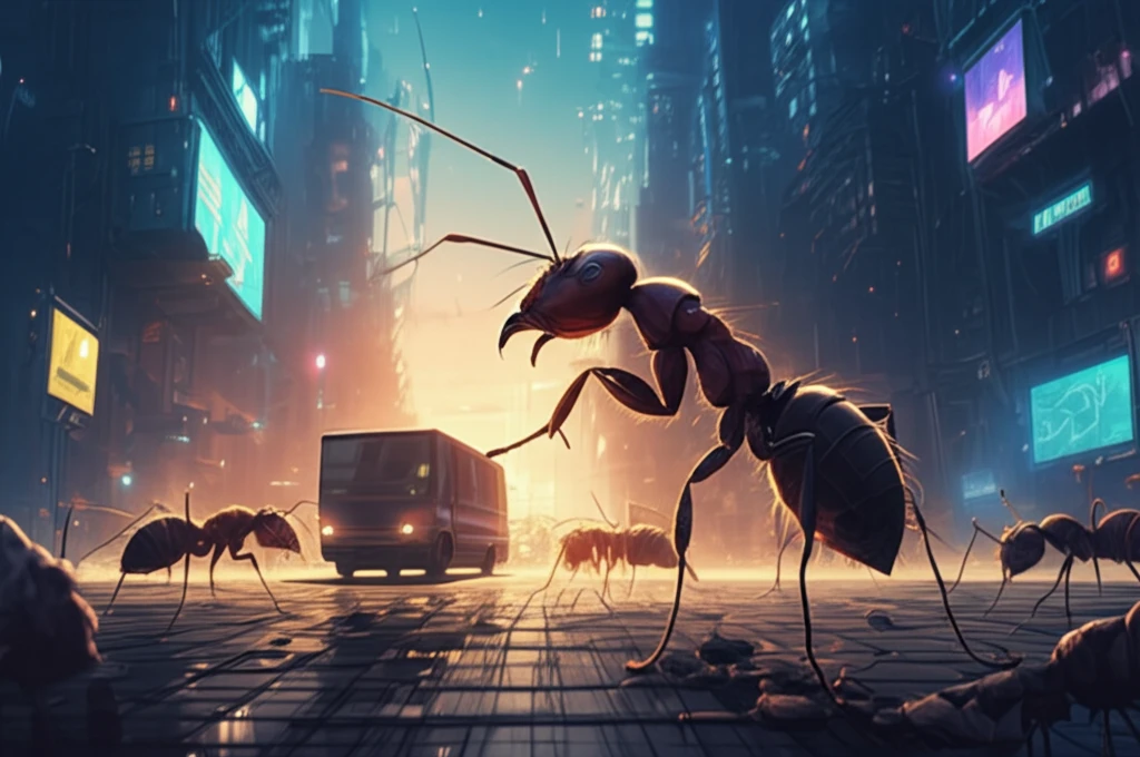 Ant colony optimizing delivery routes in a futuristic city