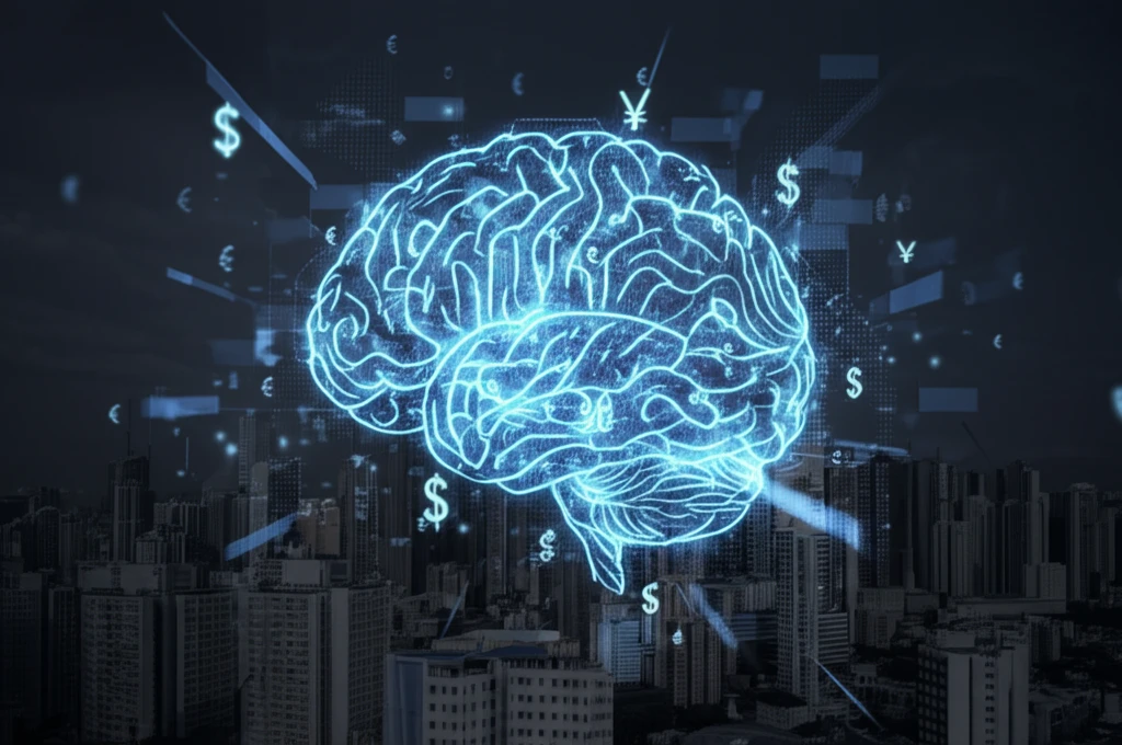 AI brain analyzing stock charts and currency data for options pricing.