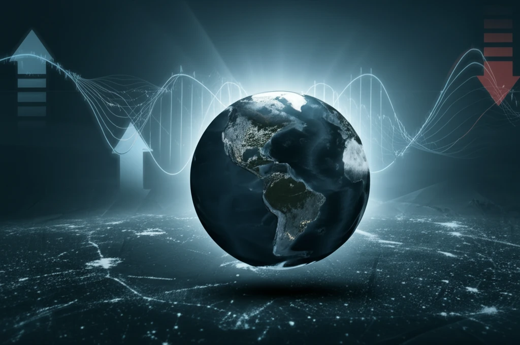 Lognormal distribution curve over stylized Earth symbolizing emissions reduction.