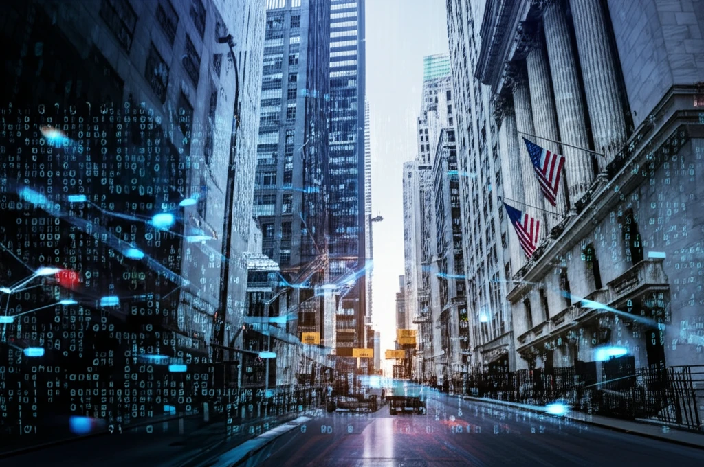 AI transforming Wall Street: A digital illustration showcasing the fusion of technology and finance.