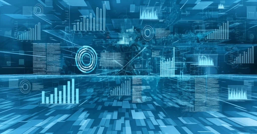 Data streams flowing into accounting ledger.