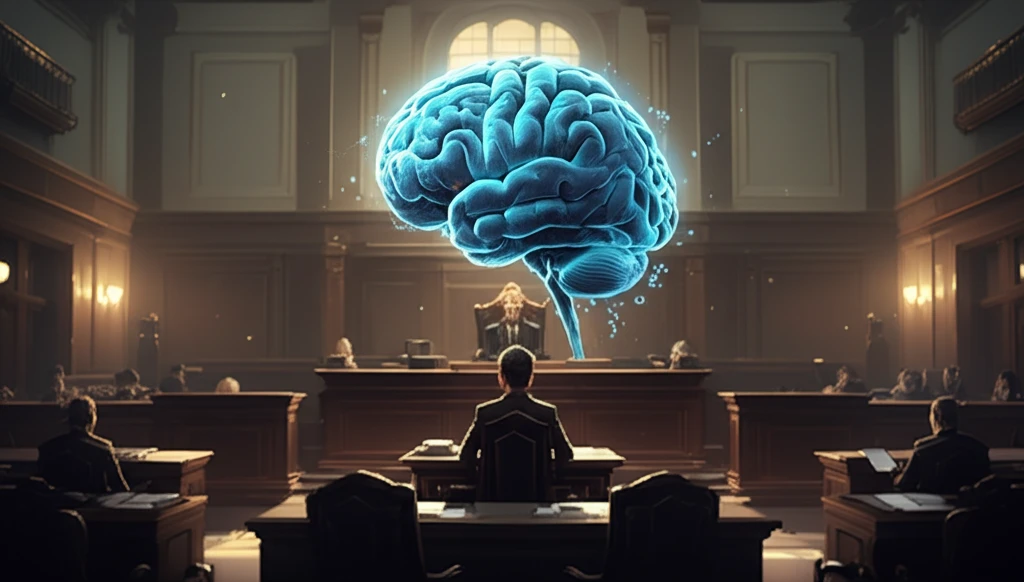 AI Brain presiding over a courtroom