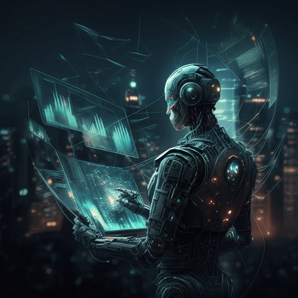 AI-powered robot trader analyzing stock charts.