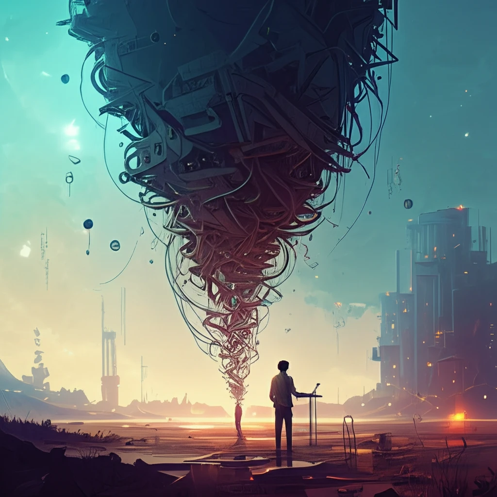 Abstract mathematical equations dissolve into a vivid landscape.