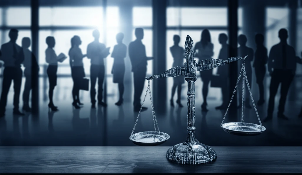 AI Bias: An unbalanced scale representing algorithmic discrimination in the workplace.