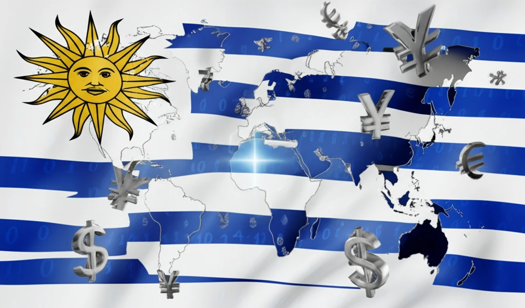 Uruguayan flag transforming into a world map, symbolizing global economic connections.