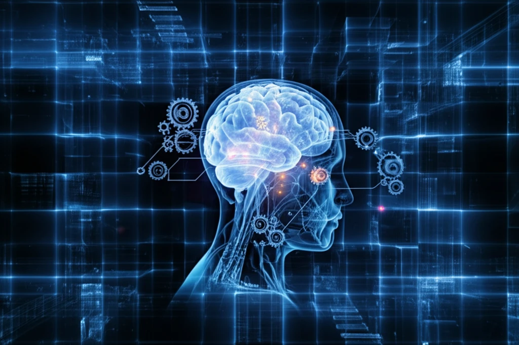 Interconnected brains and gears symbolize psychology in operations management