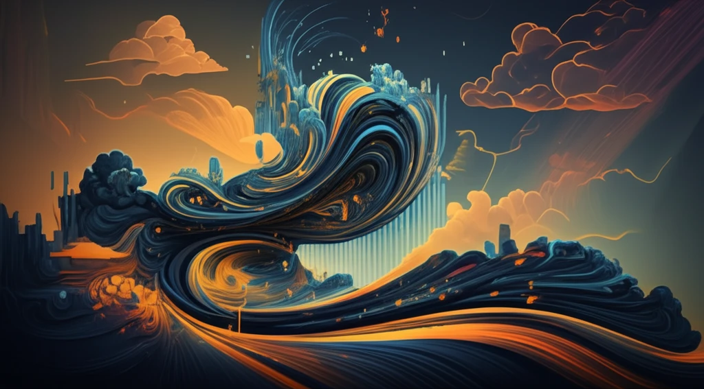 Surreal illustration of financial volatility as weather patterns.