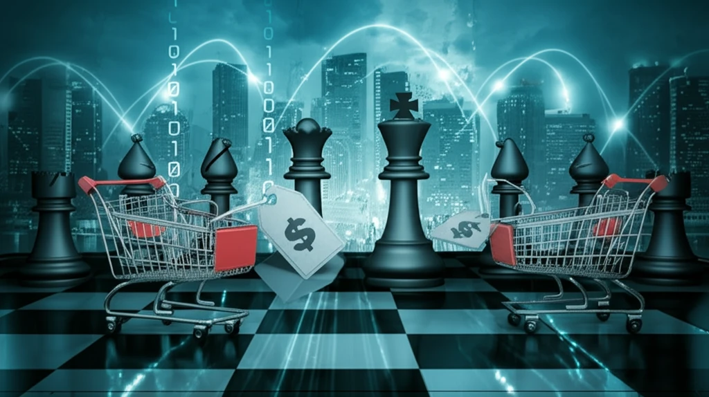 AI algorithmic pricing collusion illustrated as a chess game with shopping carts.