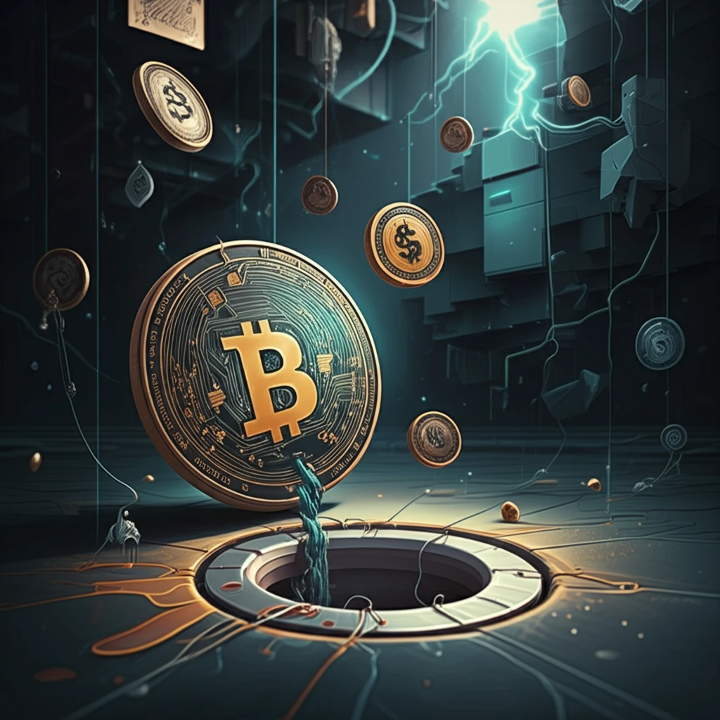 A surreal image of a crypto liquidity pool being drained by arbitrage losses.