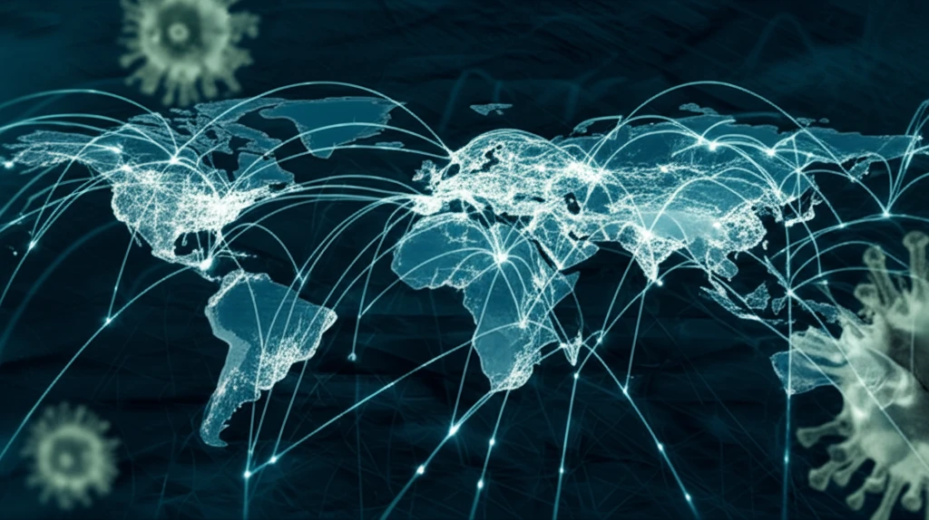 World map with trade routes symbolizing COVID-19 spread