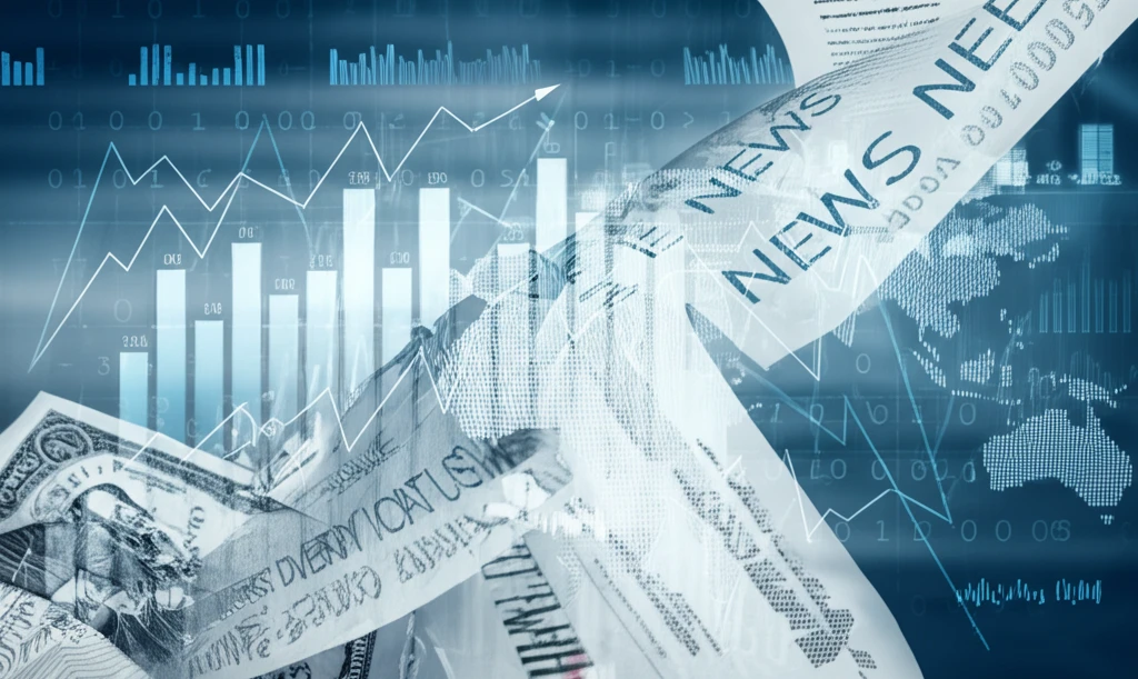 Stock market chart with news headlines
