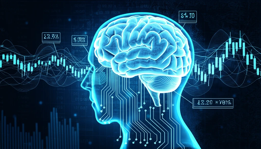 AI brain connected to stock market ticker showing financial forecast