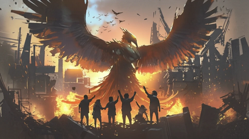 Phoenix rising from disaster to symbolize social entrepreneurship