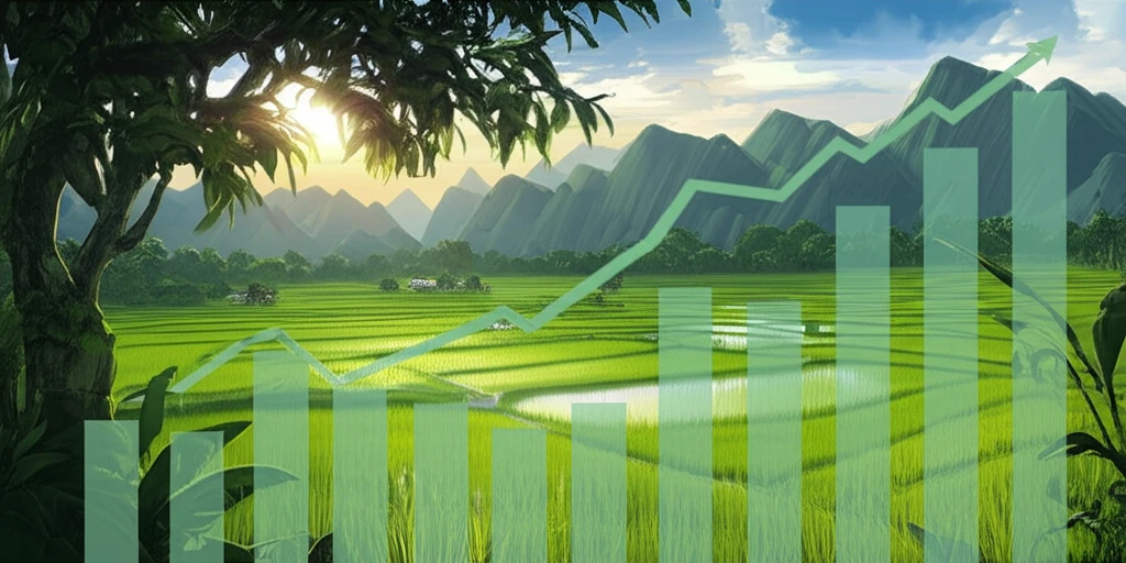 Thai landscape transforming into an income distribution graph