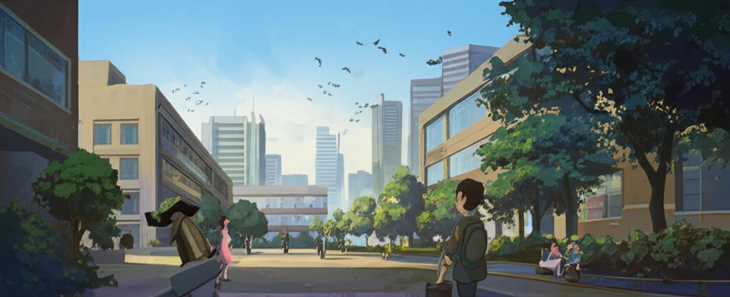 University campus merging into cityscape