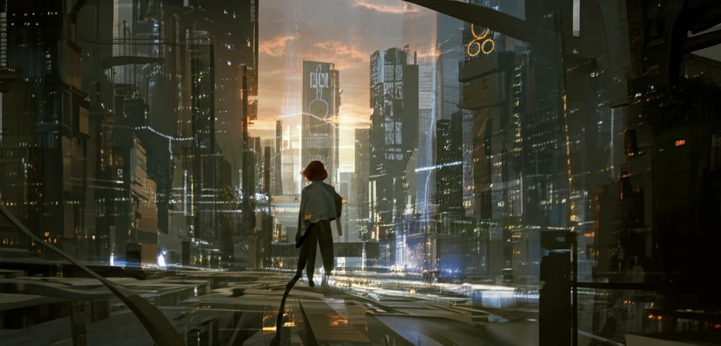 Futuristic cityscape with interconnected buildings