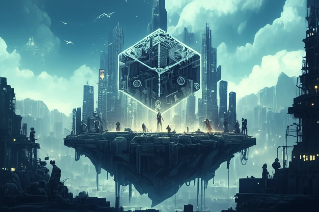 Futuristic city built on blockchain, symbolizing decentralized governance.