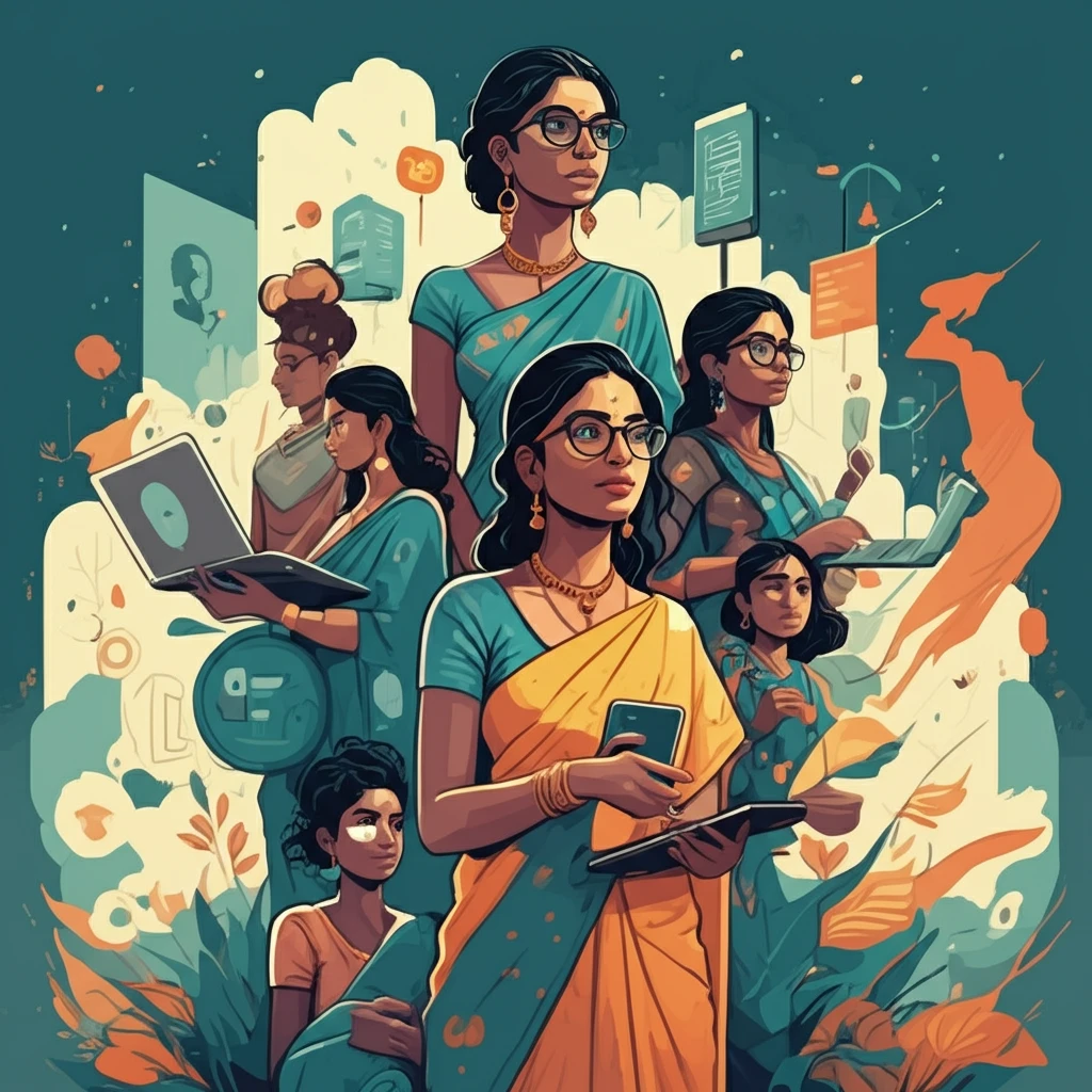 Empowered Indian women entrepreneurs thriving in the digital marketplace through e-commerce.