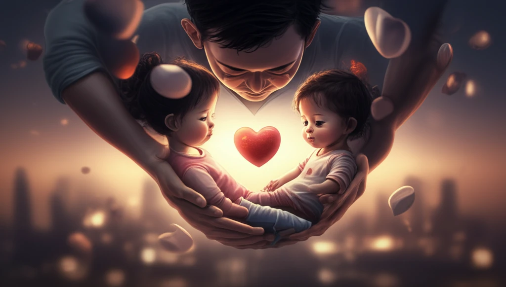 Supportive family surrounding a heart