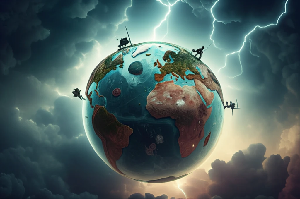 A surreal illustration symbolizing the impact of conflict on birth rates.