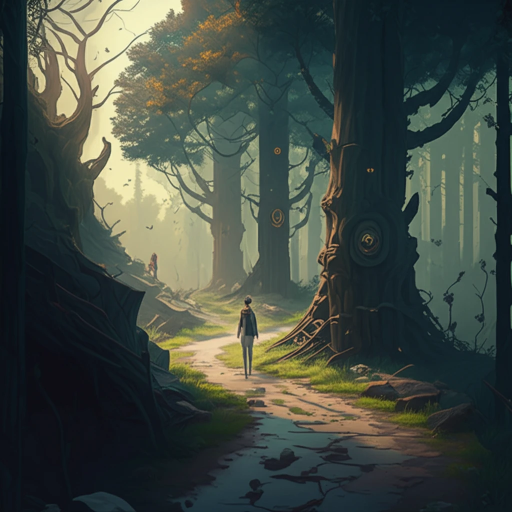 A person walks a path symbolizing life’s journey, with supportive figures offering assistance.