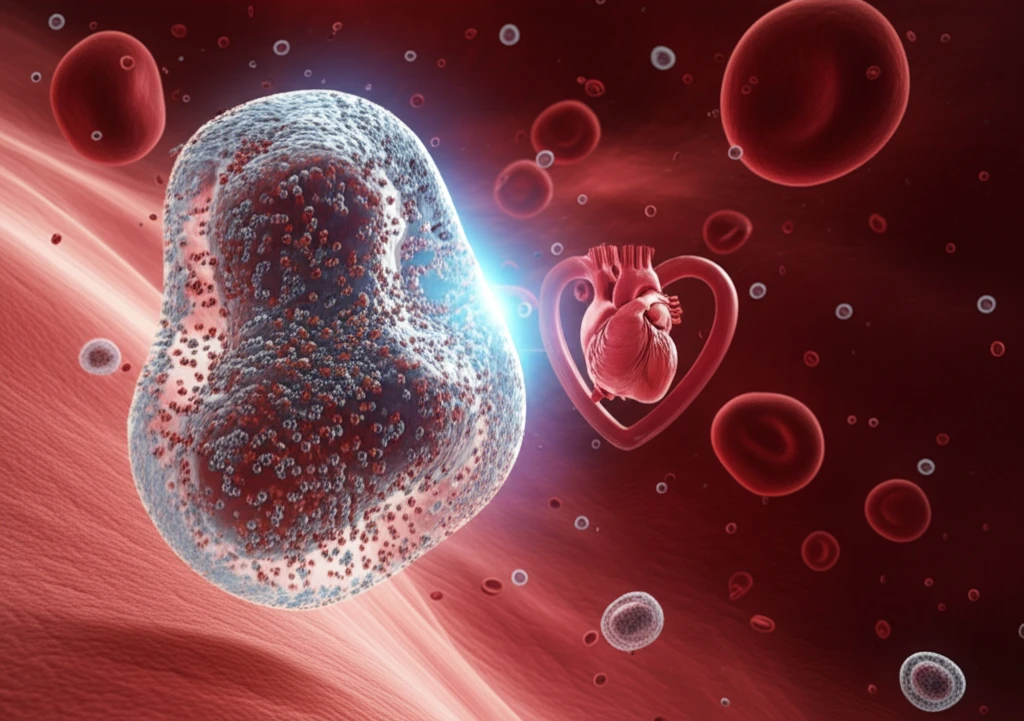Lipid molecule protecting the heart in a bloodstream, symbolizing lipid emulsion therapy.