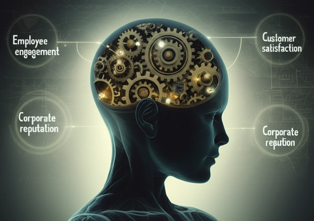 Interconnected gears representing internal marketing, employee engagement, customer satisfaction, and corporate reputation.