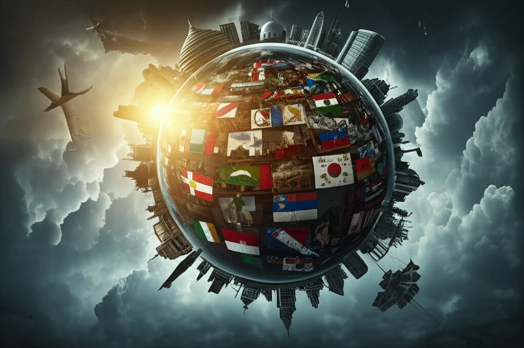 Cultural symbols merging into a globe