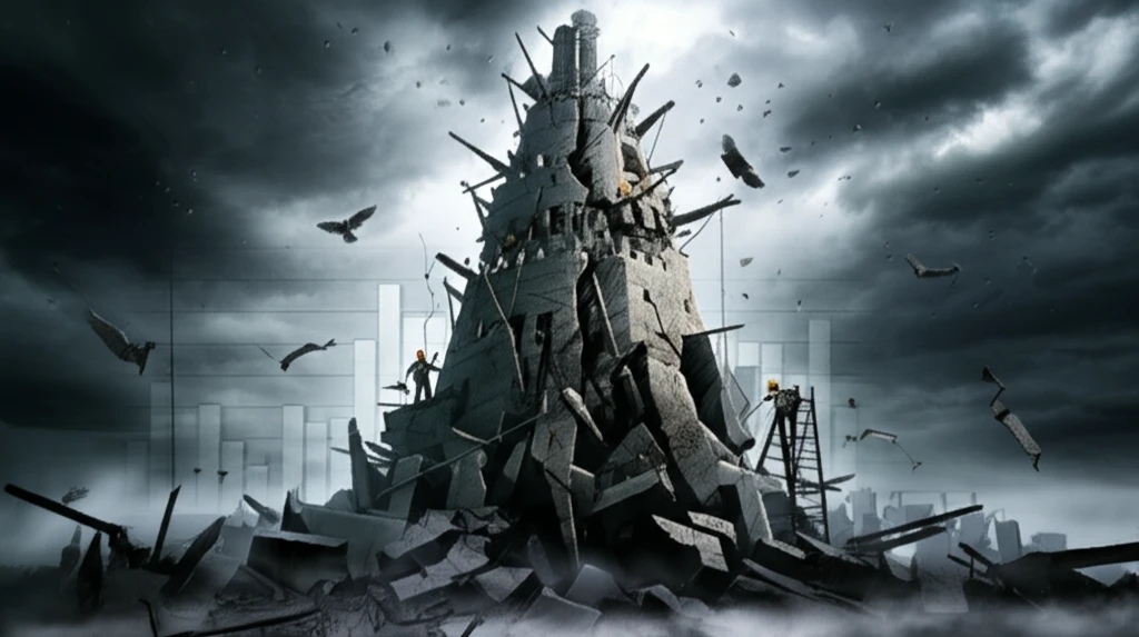 Financial risk assessment fortress with cracks being repaired.
