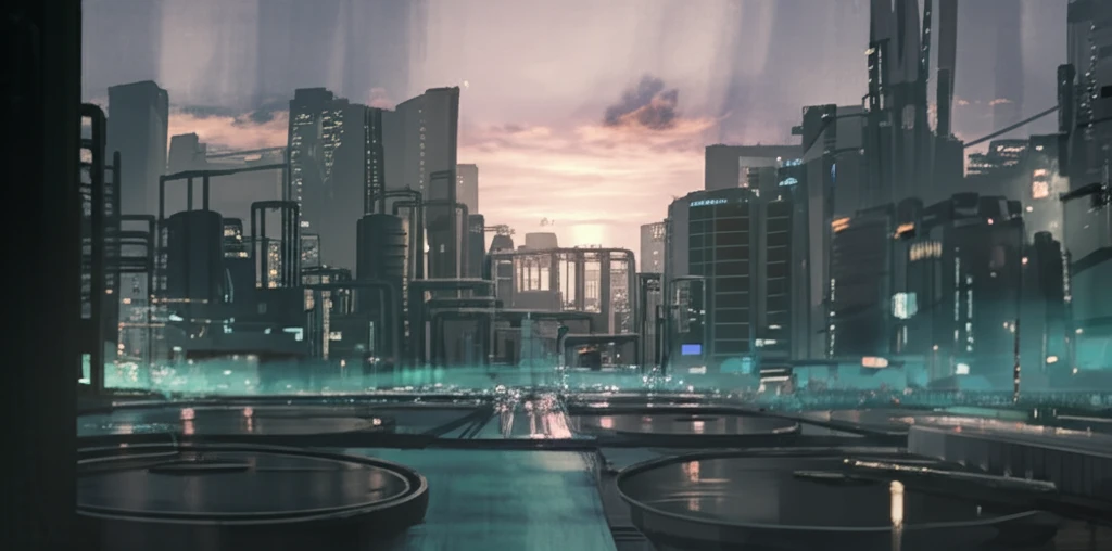 Futuristic Chinese landscape symbolizing environmental protection and chemical safety, featuring a stylized wastewater treatment plant and visual cues representing scientific analysis.