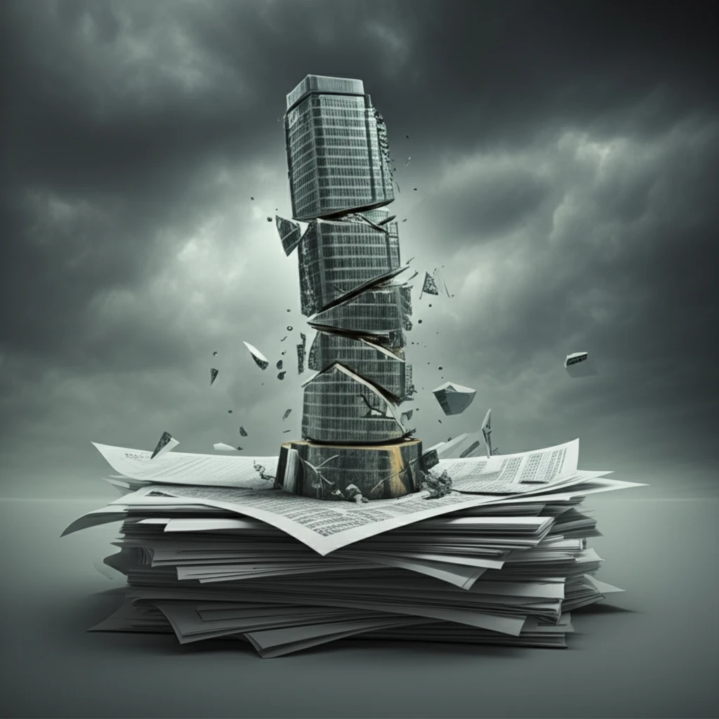 Fragile glass model of a skyscraper on financial spreadsheets symbolizing model risk.