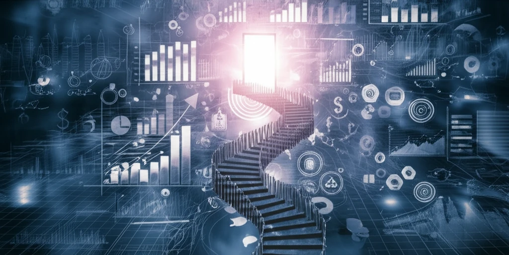 A surreal financial landscape representing the journey to private company valuation.