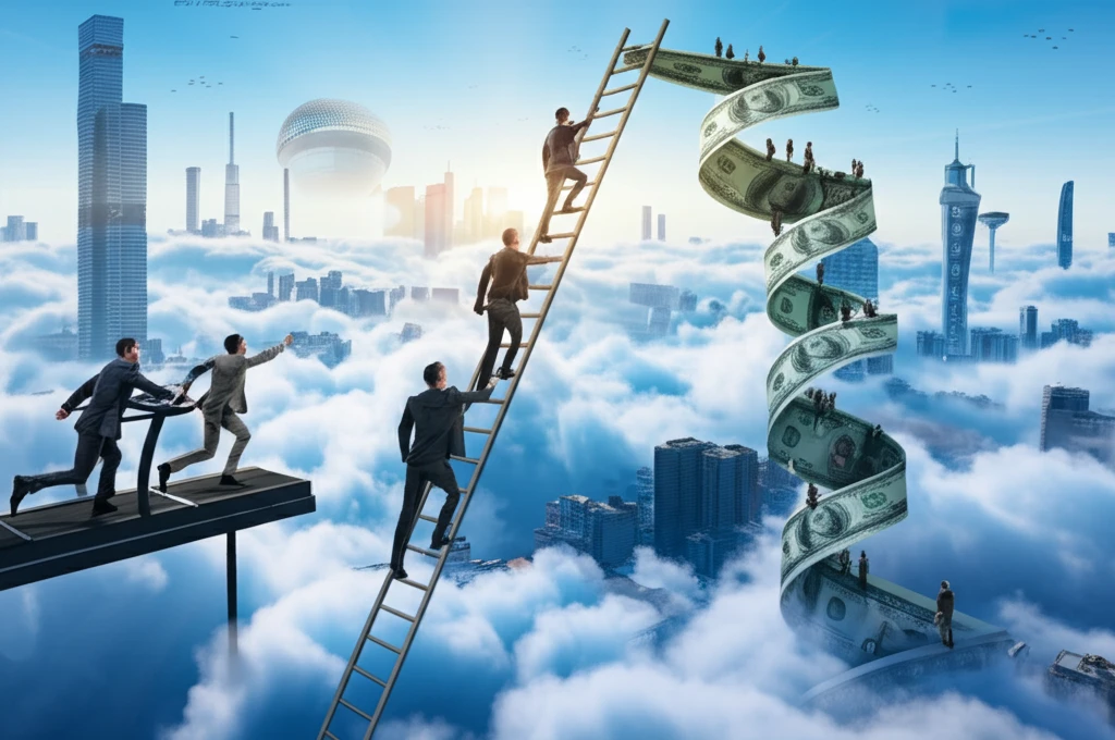 Climbing towards financial success while others are stuck in the cycle of consumption.