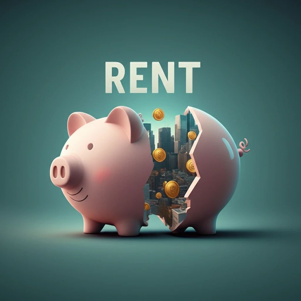 Illustration depicting the division of benefits from a minimum wage increase, with gains flowing to landlords rather than low-wage workers.