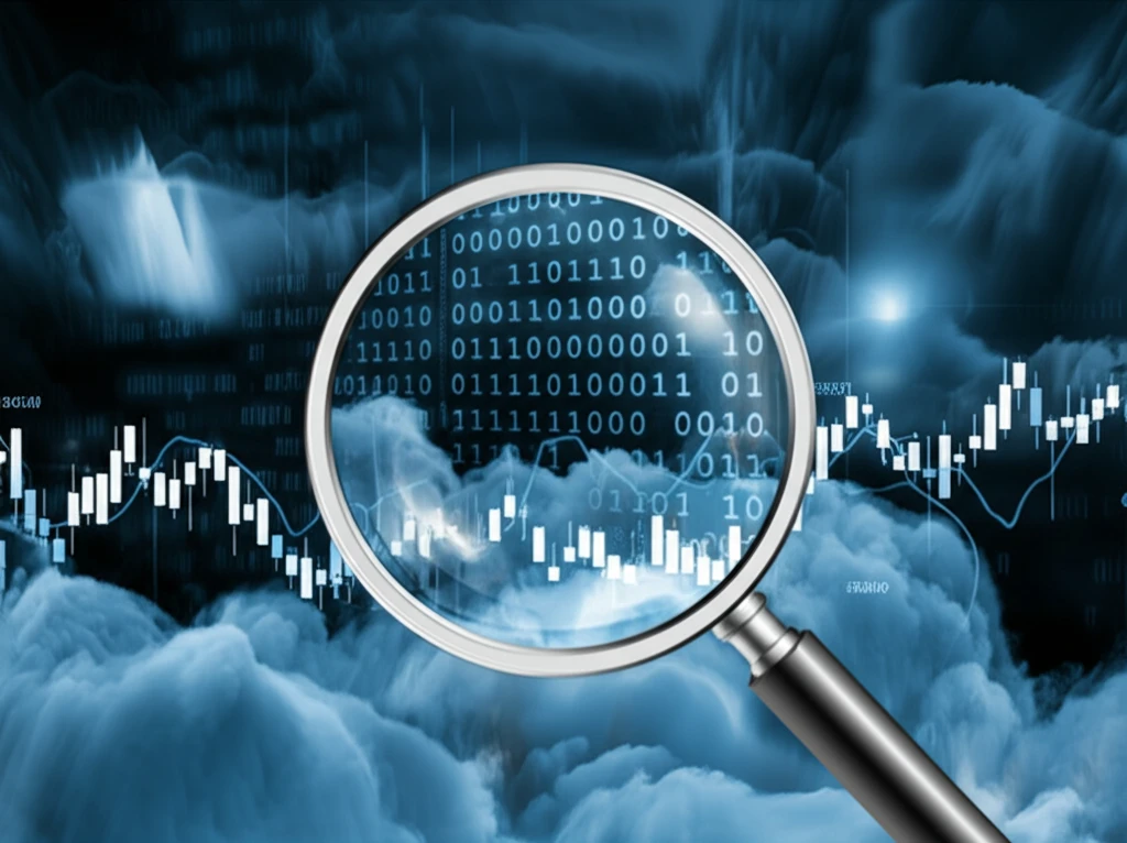Surreal illustration of financial markets with swirling volatility clouds.