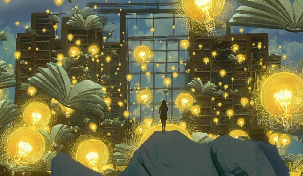 Surreal illustration of knowledge diffusion at a conference.