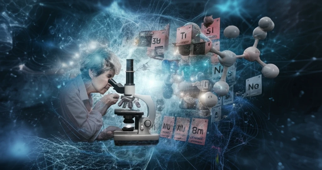 Person studying chemistry, with molecular elements floating.