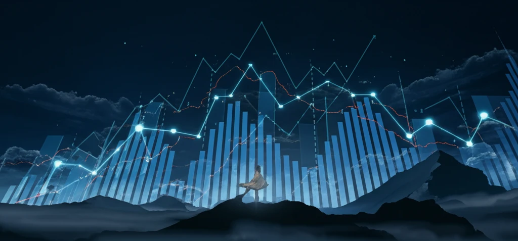 Stock market chart transforming into a mountain range